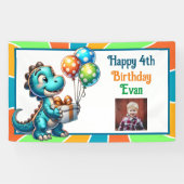 恐竜をテーマにした子供の誕生日パーティーパーソナライズされた 横断幕 (横)