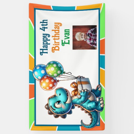 恐竜をテーマにした子供の誕生日パーティーパーソナライズされた 横断幕 (縦)