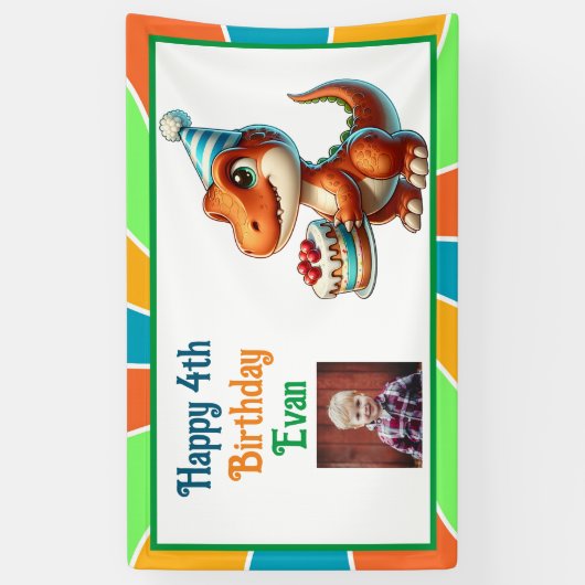 恐竜をテーマにした子供の誕生日パーティーパーソナライズされた 横断幕 (縦)
