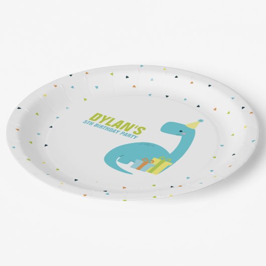 恐竜をテーマにした子供の誕生日パーティー ペーパープレート (アングル)