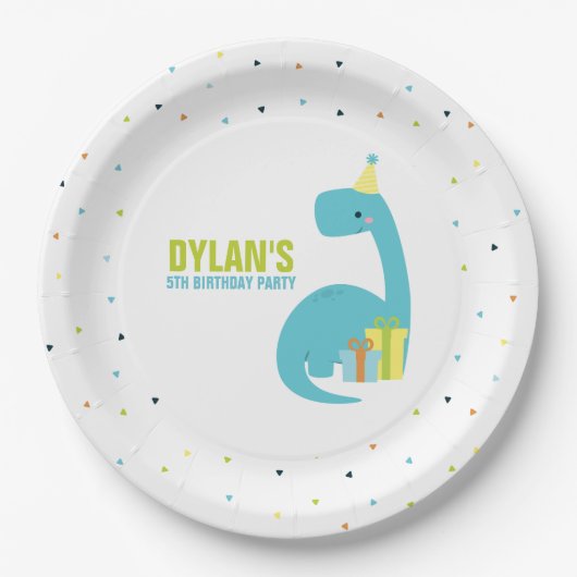 恐竜をテーマにした子供の誕生日パーティー ペーパープレート (正面)
