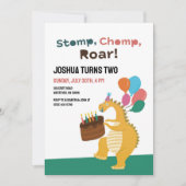 恐竜をテーマにした子供の2歳の誕生日パーティーの招待状 招待状 (正面)