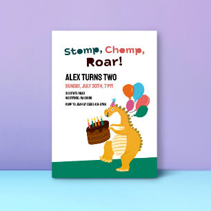 恐竜をテーマにした子供の2歳の誕生日パーティーの招待状 招待状