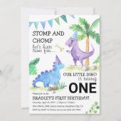 恐竜をテーマにした最初の誕生日のVexanza! 招待状 (正面)