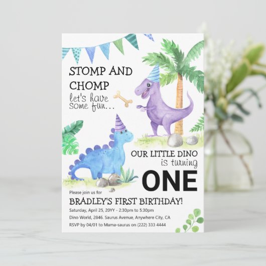 恐竜をテーマにした最初の誕生日のVexanza! 招待状 (スタンド正面)
