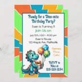 恐竜をテーマにした最初の誕生日パーティー 招待状 (正面/裏面)