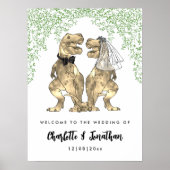 恐竜をテーマにした結婚式のウェルカム ポスター (正面)