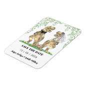 恐竜をテーマにした結婚式の日付を保存 マグネット (左側)