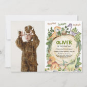 恐竜をテーマにした誕生日パーティーの写真 招待状 (正面)