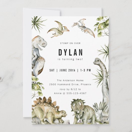 恐竜をテーマにした誕生日パーティー 招待状 (正面)