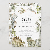 恐竜をテーマにした誕生日パーティー 招待状 (正面/裏面)