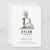 恐竜をテーマにした1歳の誕生日パーティー 招待状 (正面)