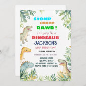 恐竜をテーマにした3回目の誕生日パーティの招待状 招待状 (正面/裏面)