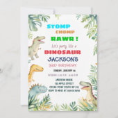 恐竜をテーマにした3歳の誕生日パーティーの招待状 招待状 (正面)