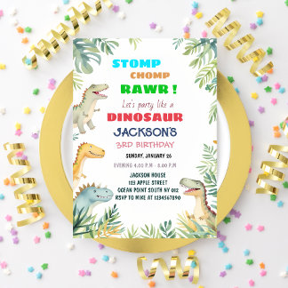 恐竜をテーマにした3歳の誕生日パーティーの招待状 招待状