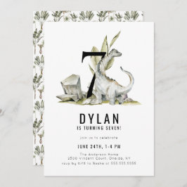 恐竜をテーマにした7歳の誕生日パーティー 招待状