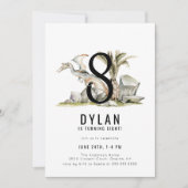 恐竜をテーマにした8歳の誕生日パーティー 招待状 (正面)