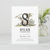 恐竜をテーマにした8歳の誕生日パーティー 招待状 (スタンド正面)