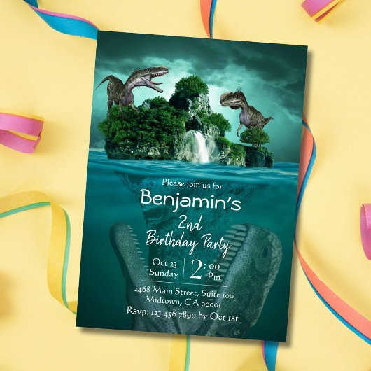 恐竜をテーマシンプルにしたモダン2回目の誕生日 招待状