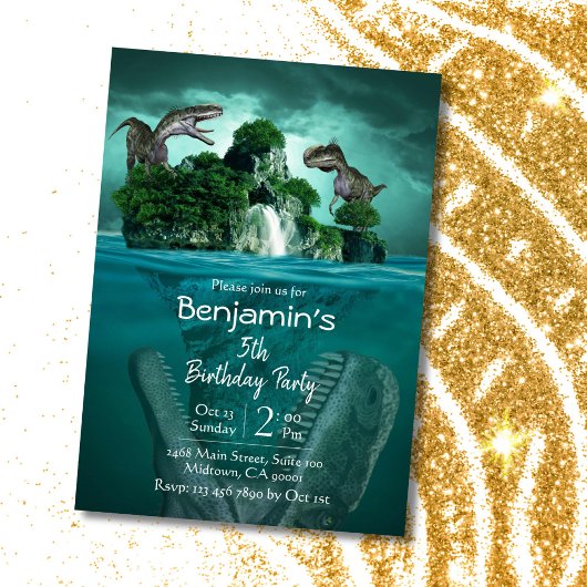 恐竜をテーマシンプルにしたモダン5歳の誕生日 招待状