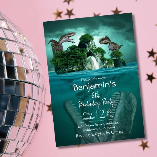 恐竜をテーマシンプルにしたモダン6歳の誕生日 招待状