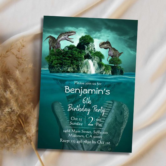 恐竜をテーマシンプルにしたモダン6歳の誕生日 招待状
