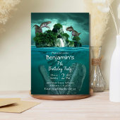 恐竜をテーマシンプルにしたモダン7歳の誕生日 招待状