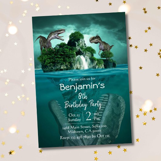 恐竜をテーマシンプルにしたモダン8歳の誕生日 招待状