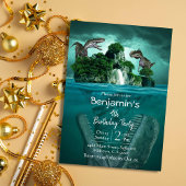 恐竜をテーマモダンにした4歳の誕生日 招待状