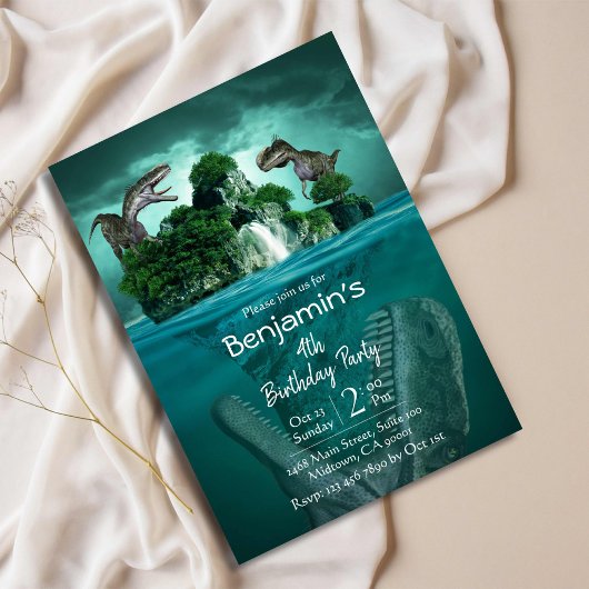 恐竜をテーマモダンにした4歳の誕生日 招待状