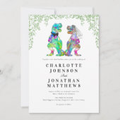 恐竜をテーマ結婚にしたQRコード 招待状 (正面)