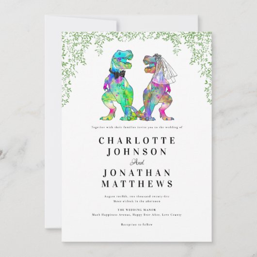 恐竜をテーマ結婚にしたQRコード 招待状 (正面)