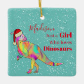 恐竜を愛する少女パーソナライズされた セラミックオーナメント (正面)