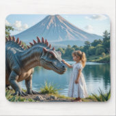 恐竜を撫でる小さな女の子 マウスパッド (正面)