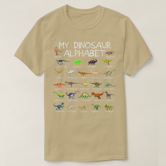 恐竜アルファベットディノ子供へABC男の子女性 Tシャツ (デザイン正面)