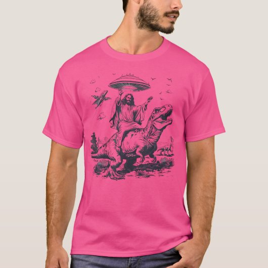 恐竜イエズスTレックスエイリアン宇宙船Ufo Ch Tシャツ (正面)
