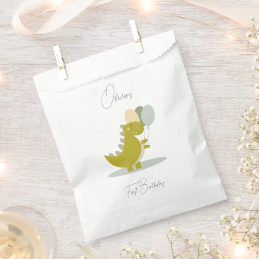 恐竜イエローグリーングレーファースト誕生日 フェイバーバッグ (クリップ留めされた状態)