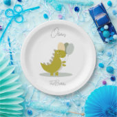恐竜イエローグリーングレーファースト誕生日 ペーパープレート (パーティー)
