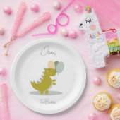 恐竜イエローグリーングレーファースト誕生日 ペーパープレート (パーティー)