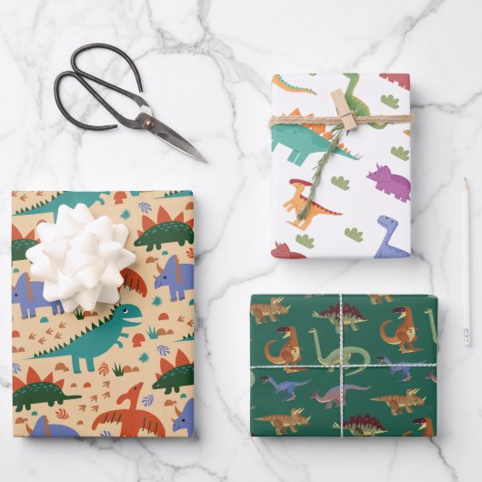 恐竜イラストレーションパターン子供の誕生日 ラッピングペーパーシート (正面)