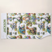 恐竜イラストレーション ビーチタオル (正面)