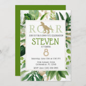 恐竜エレガントの緑と金ゴールド誕生日 招待状 (正面/裏面)