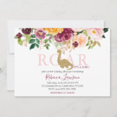 恐竜エレガントピンク&マルーン赤ちゃんガールシャワー 招待状 (正面)