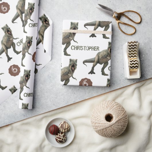 恐竜カッコいいパーティー子供の誕生日トレックス ラッピングペーパー (クラフト)