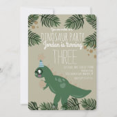 恐竜カッコいい誕生日パーティーグリッター紙吹雪 招待状 (正面)