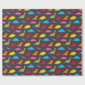 恐竜カラフルのパターン，子供 ラッピングペーパー (フラット)