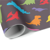恐竜カラフルのパターン，子供 ラッピングペーパー (ロールコーナー)