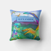 恐竜カラフルのパーソナライズされた子供の名前 クッション (裏面)