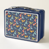 恐竜カラフルの可愛いパターン名 メタルランチボックス (裏面)