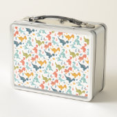 恐竜カラフルの可愛いパターン名 メタルランチボックス (裏面)